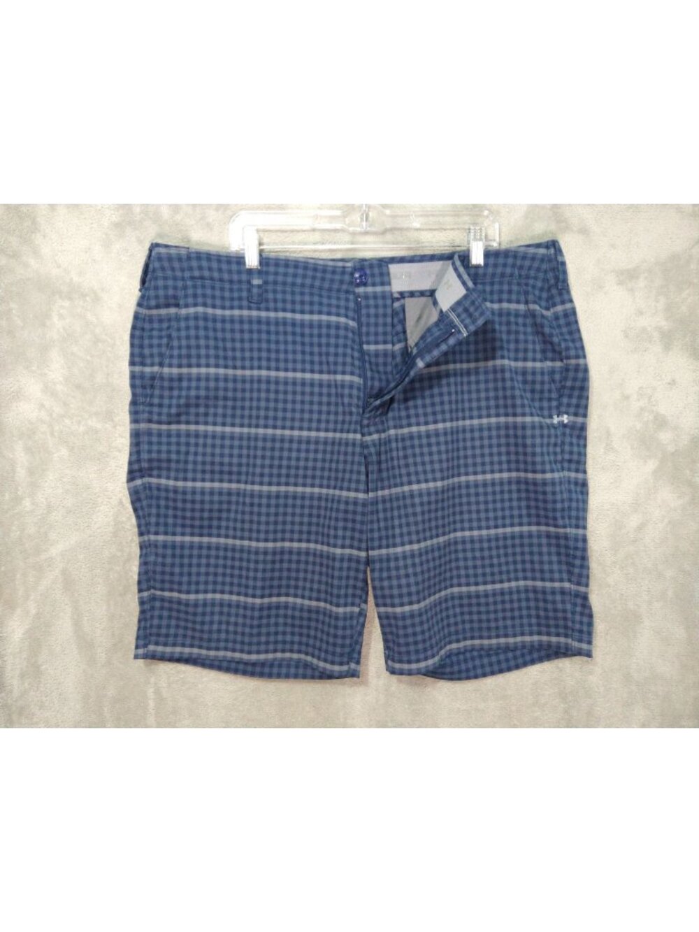 Under Armour Shorts Mens 42 Blue Plaid Match Play Performance Golf Stretch